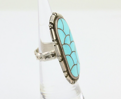 Navajo Ring 925 Silver Blue Turquoise Signed CL Haloo C.90's