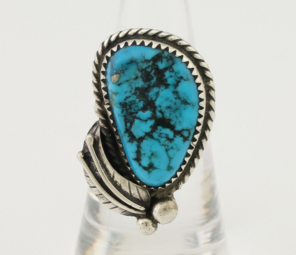 Navajo Ring 925 Silver Natural Blue Turquoise Native American Artist C.80's