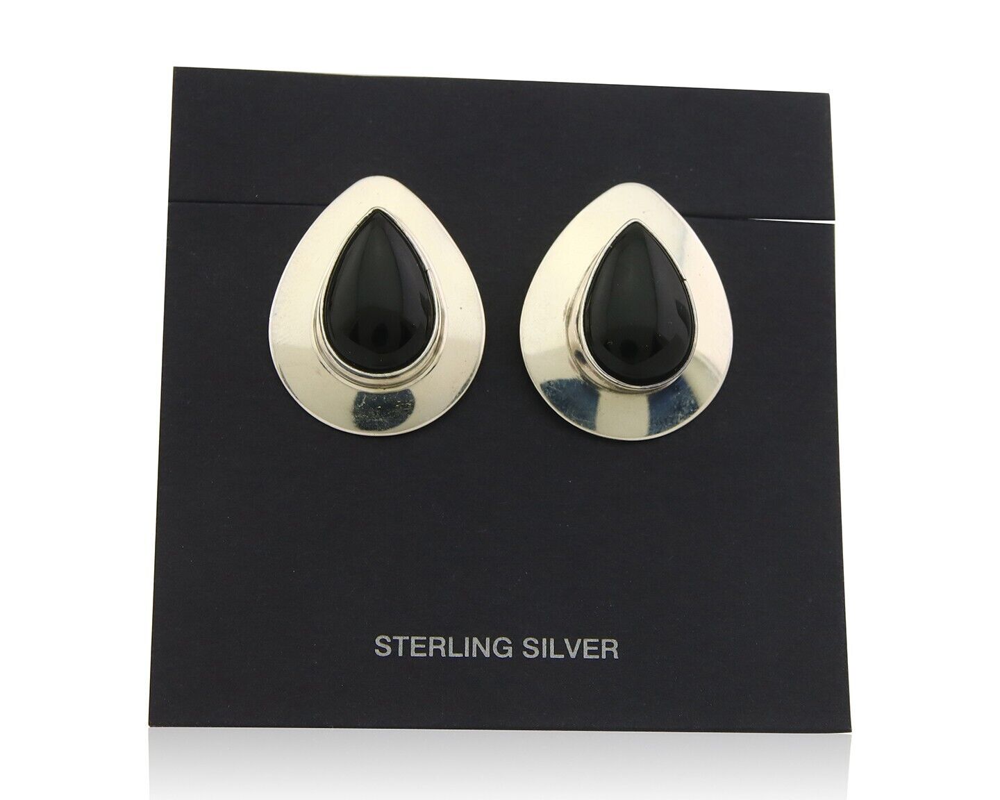 Navajo Earrings 925 Silver Handmade Natural Black Onyx Native American C.80's