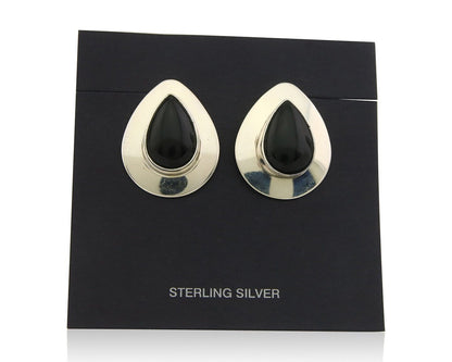 Navajo Earrings 925 Silver Handmade Natural Black Onyx Native American C.80's