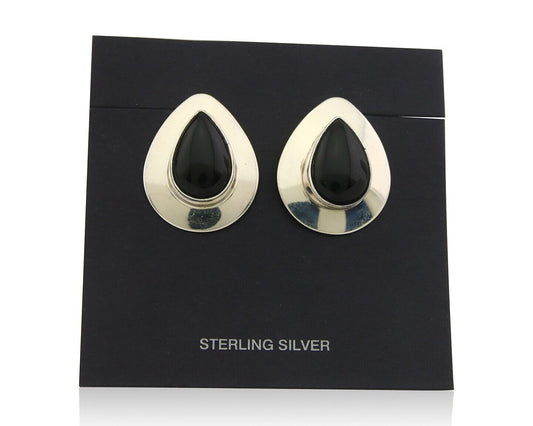 Navajo Earrings 925 Silver Handmade Natural Black Onyx Native American C.80's