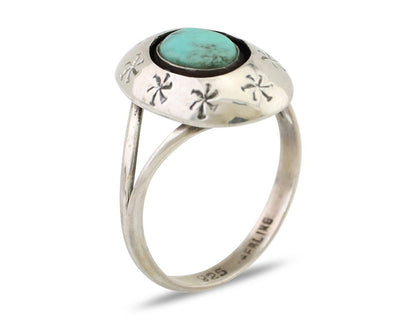 Navajo Ring 925 Silver Kingman Turquoise Native American Artist C.80's