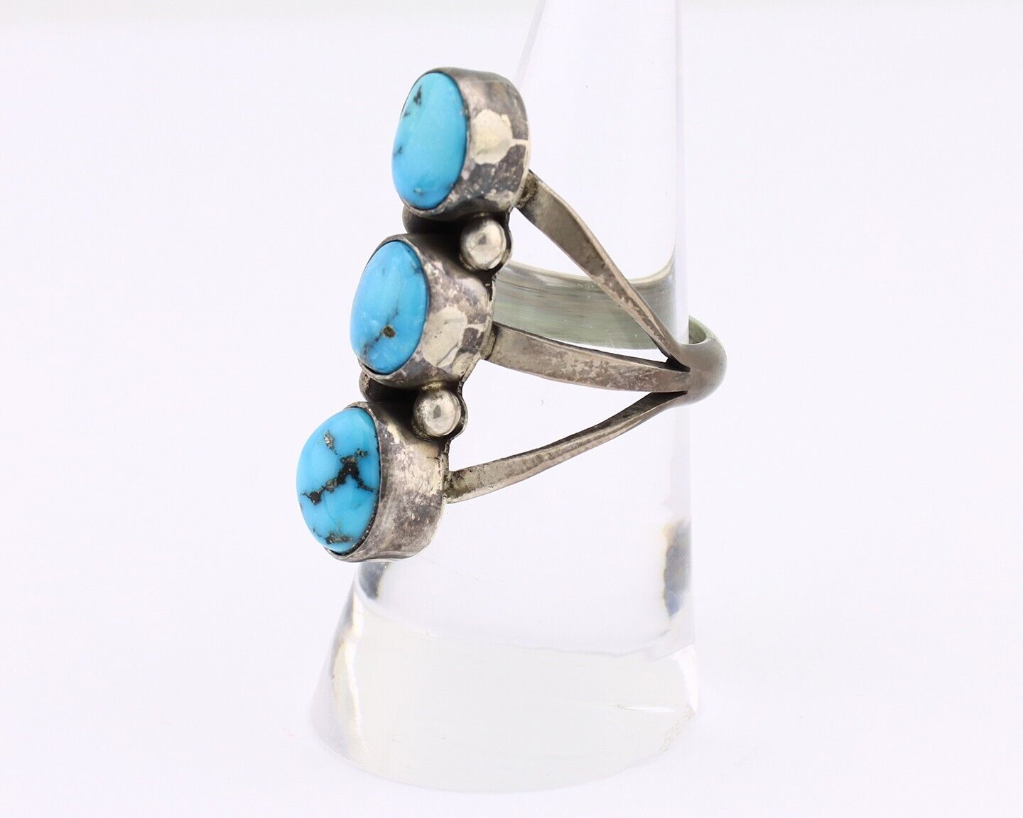 Navajo 3 Stone Ring 925 Silver Turquoise Native American Artist C.80's