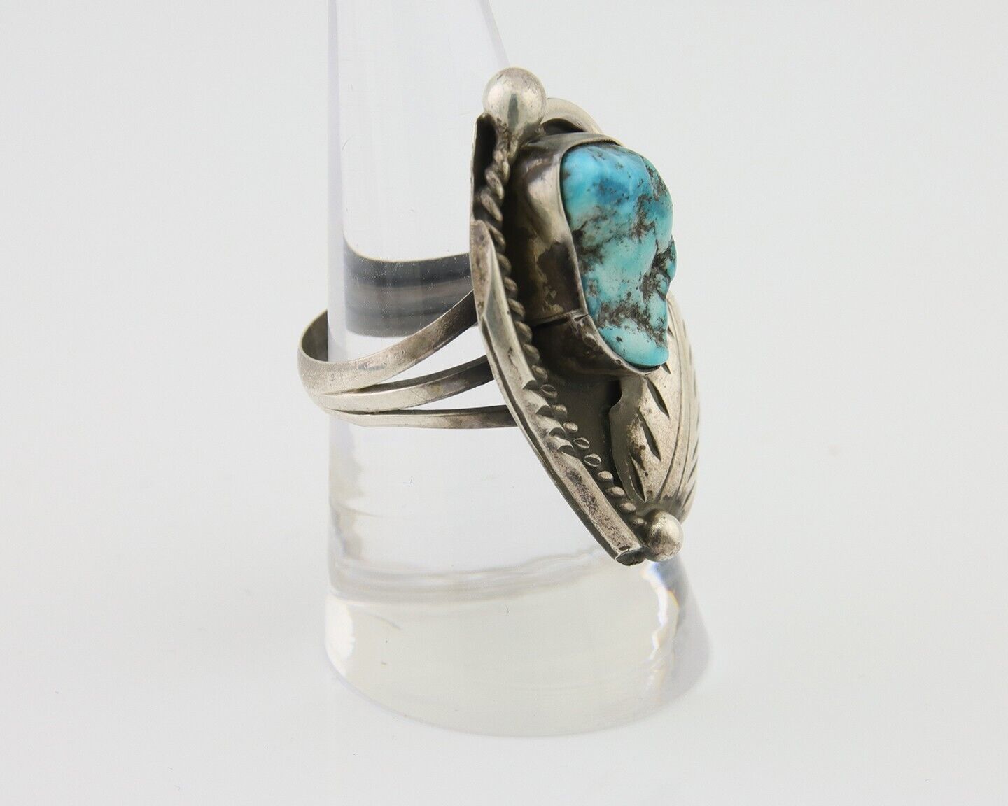 Navajo Ring 925 Silver Natural Blue Turquoise Signed David Garcia C.80's