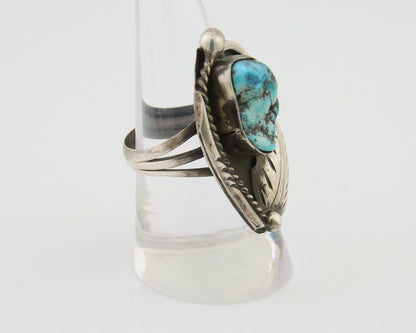 Navajo Ring 925 Silver Natural Blue Turquoise Signed David Garcia C.80's