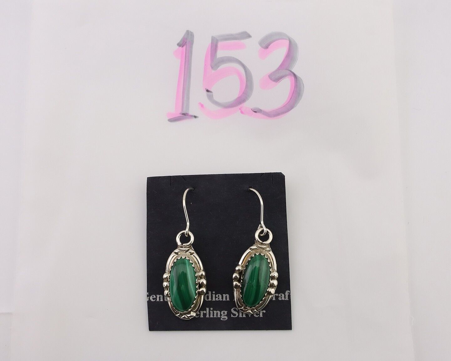 Navajo Earrings 925 Silver Natural Malachite Native American Artist C.80s