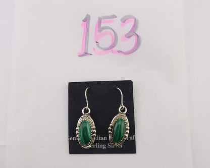 Navajo Earrings 925 Silver Natural Malachite Native American Artist C.80s