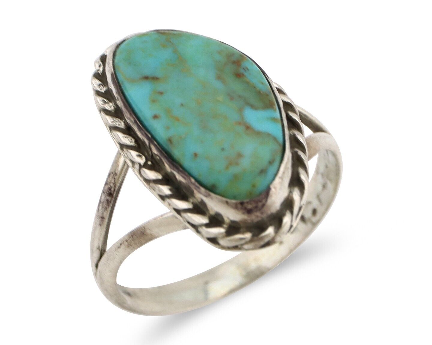 Navajo Ring 925 Silver Natural Turquoise Artist Signed Rabbit Stick C.80's