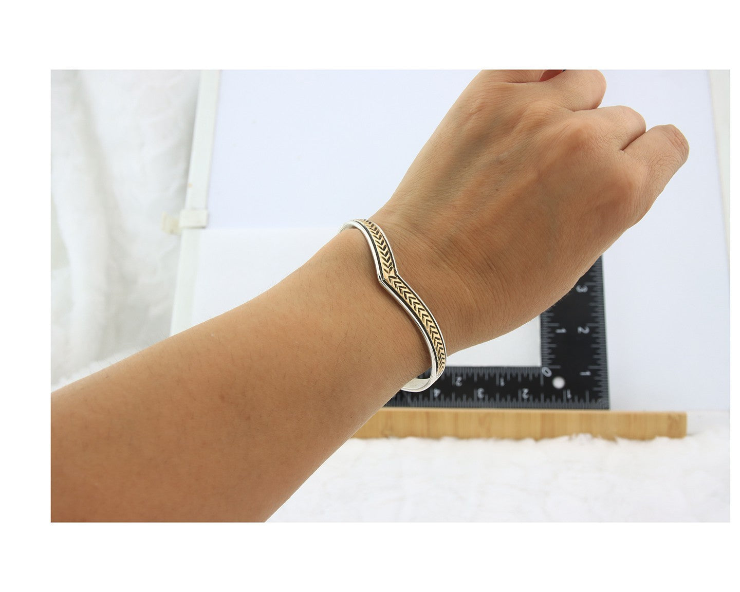 Navajo Cuff Bracelet Sterling Silver & Gold Vintage Signed RL