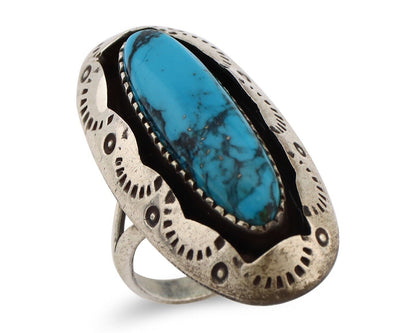 Navajo Ring 925 Silver Blue Spiderweb Turquoise Native American Artist C.80's