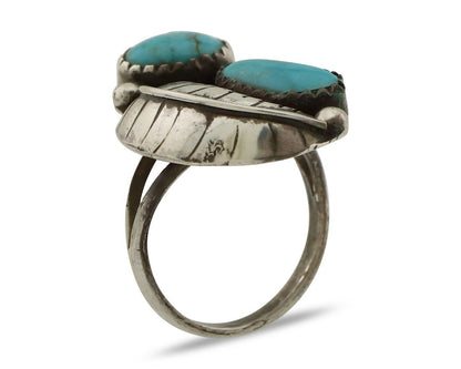 Navajo 2 Stone Ring 925 Silver Kingman Turquoise Native American Artist C.80's
