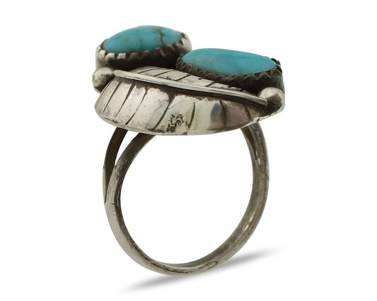 Navajo 2 Stone Ring 925 Silver Kingman Turquoise Native American Artist C.80's