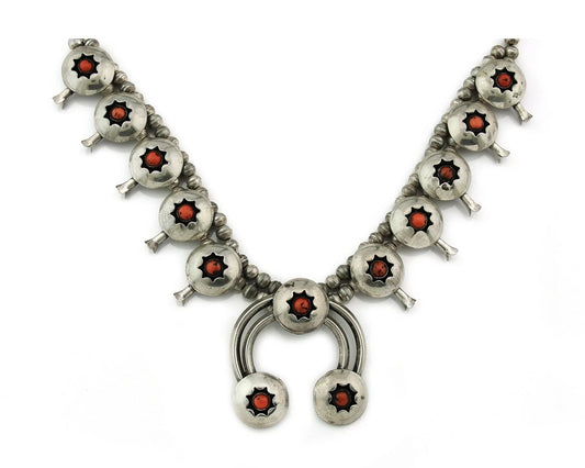 Navajo Necklace 925 Sterling Silver Natural Coral Vintage Artist Signed CRB