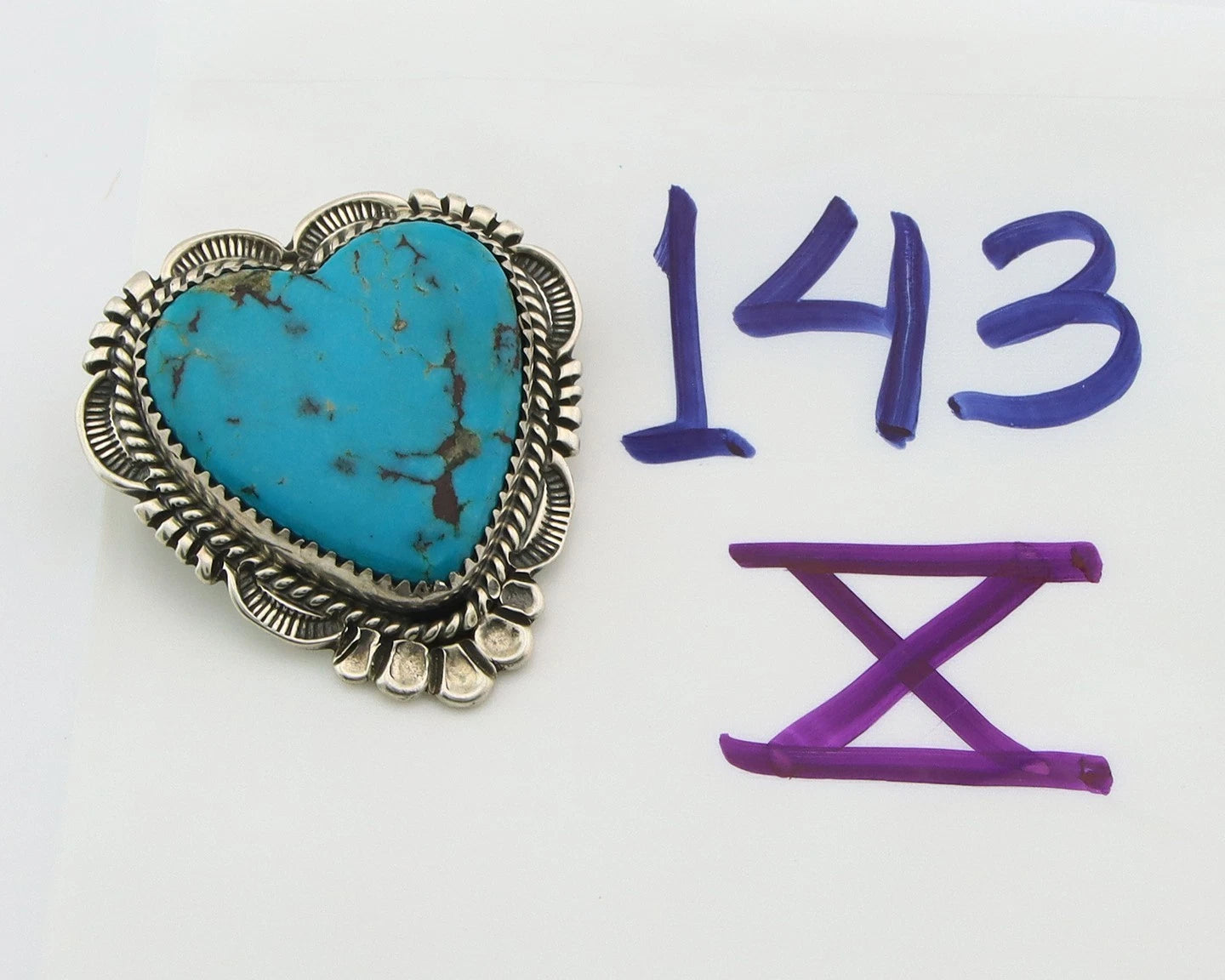 Navajo Handmade Pin Sterling Silver Turquoise Vintage Artist Signed W Denetdale