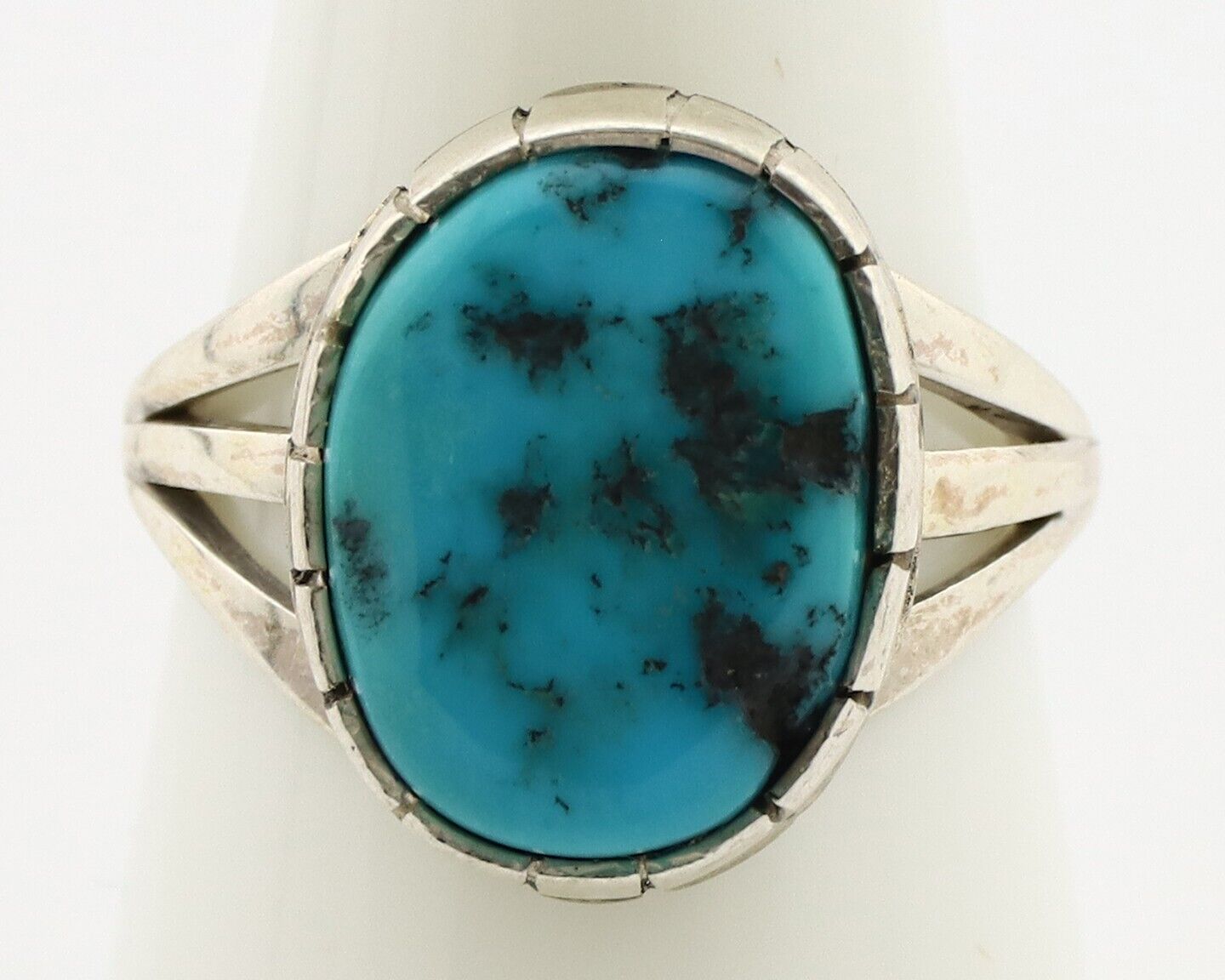 Navajo Ring 925 Silver Sleeping Beauty Turquoise Artist Signed SS C.80's
