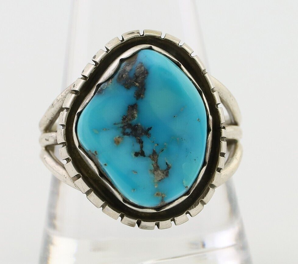 Navajo Ring 925 Silver Natural Blue Turquoise Signed Tony Guerro C.80's
