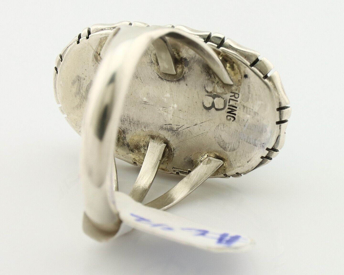 Navajo Ring 925 Silver Sleeping Beauty Turquoise Artist Signed BB C.80's