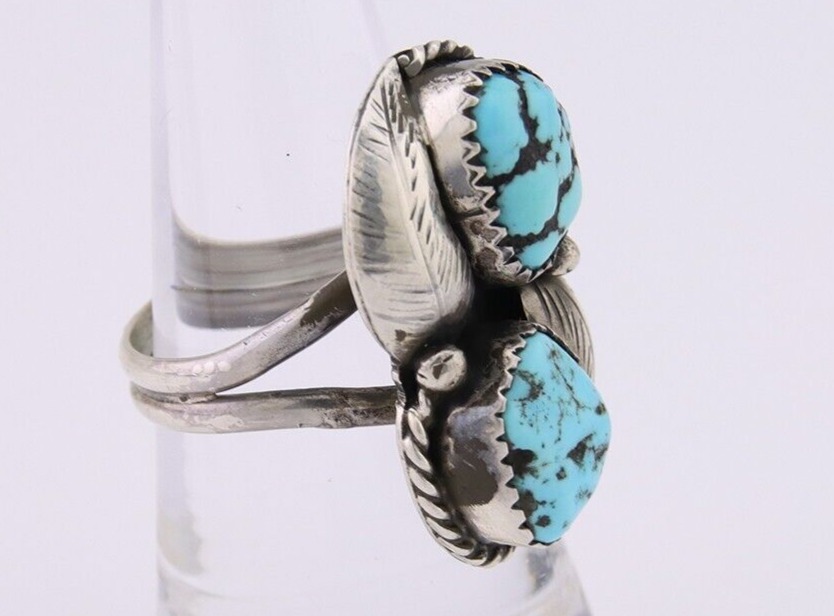 Navajo Ring 925 Silver Natural Blue Turquoise Native American Artist C.80's
