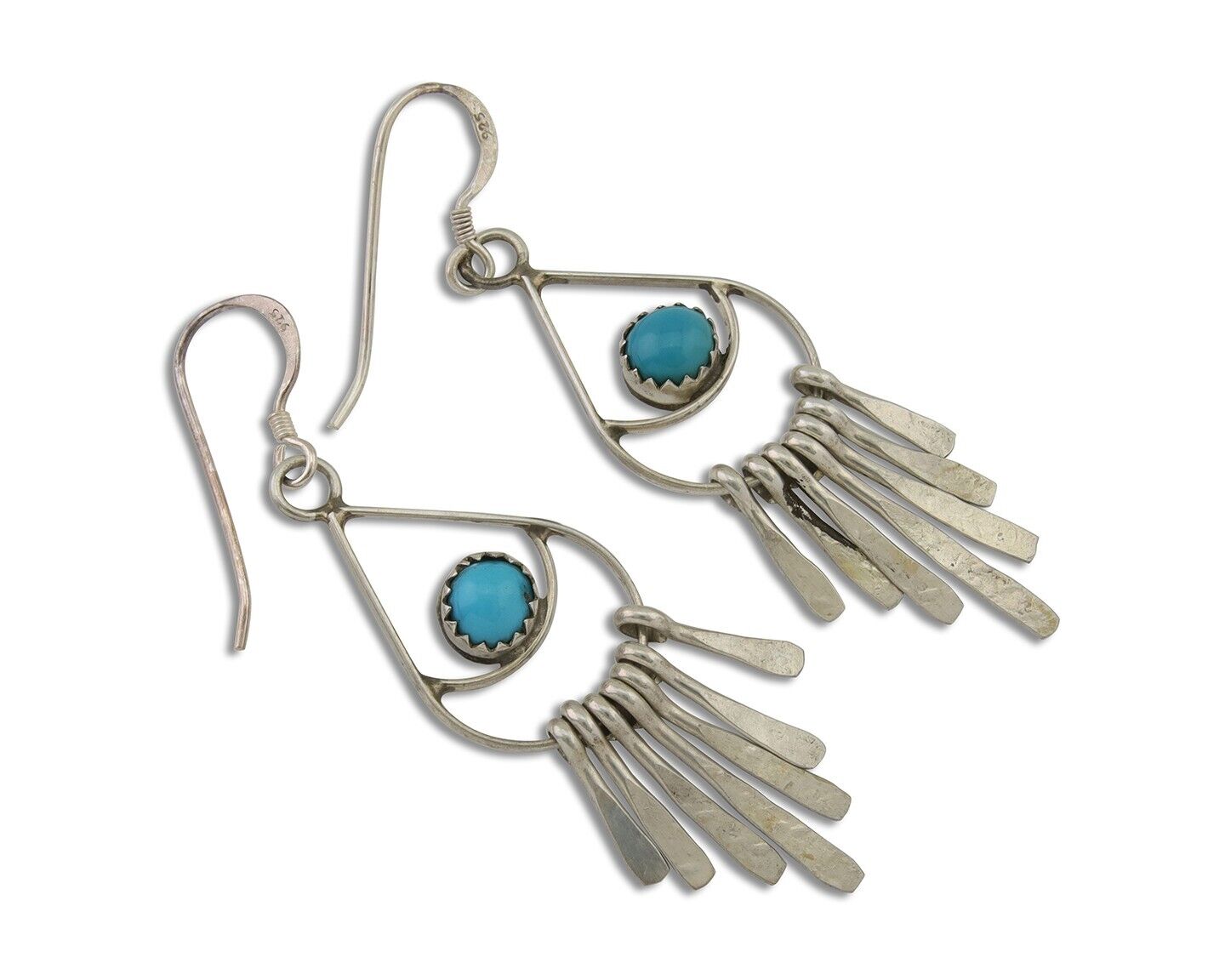 Navajo Dangle Earrings 925 Silver Natural Turquoise Artist Signed JB C.80's