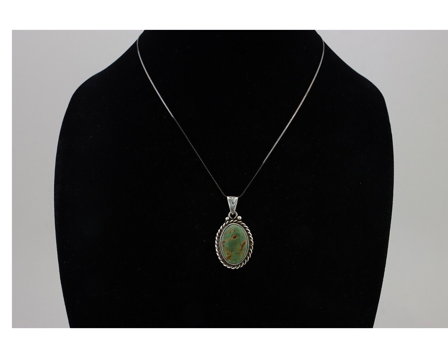 Navajo Pendant 925 Silver Natural Green Turquoise Signed M Montoya C.90s