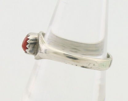 Navajo Handmade Ring 925 Silver Natural Mediterranean Coral Native Artist C.80's