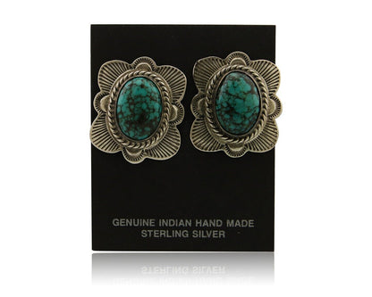 Navajo Earrings 925 Silver Inlaid Turquoise Artist Signed William Denetdale C80s