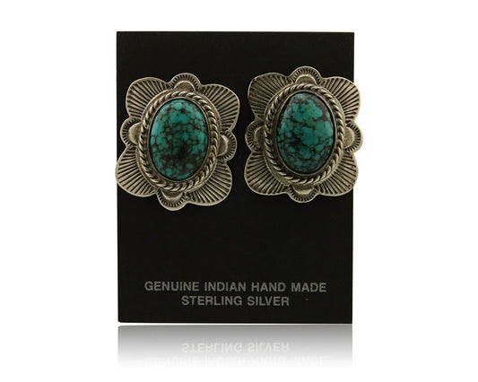 Navajo Earrings 925 Silver Inlaid Turquoise Artist Signed William Denetdale C80s