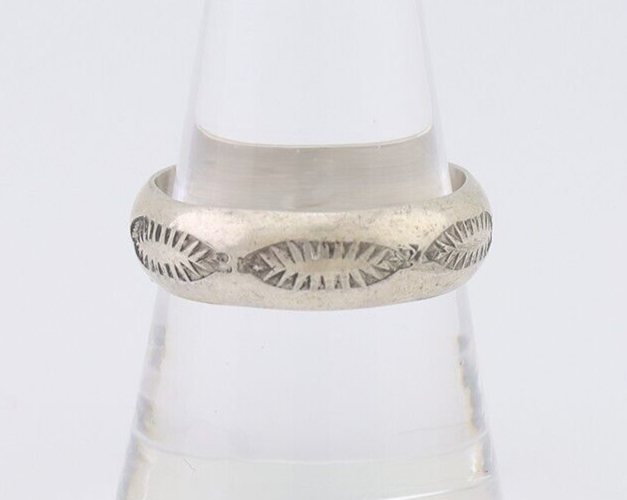 Navajo Hand Stamped Band 925 Silver 6.0 mm Signed Larry Chavez Size 9.25 C.80's