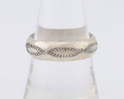 Navajo Hand Stamped Band 925 Silver 6.0 mm Signed Larry Chavez Size 9.25 C.80's