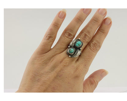 Navajo Ring 925 Silver Signed MC Natural Mined Turquoise C.80's