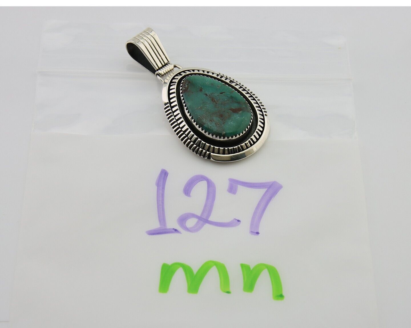 Navajo Pendant 925 Silver Natural Turquoise Artist Signed Lidia Begay C.80's