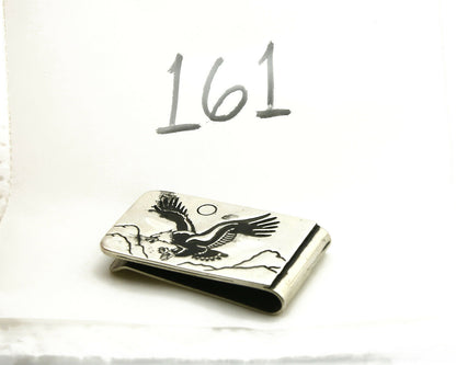 Navajo Money Clip .925 Silver & Nickle Hand Stamped Artist Native C.80's-90's