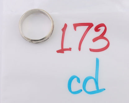 Navajo Hand Stamped Band 925 Silver 6.0 mm Signed Larry Chavez Size 9.25 C.80's