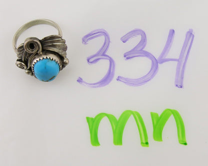 Navajo Ring 925 Silver Blue Turquoise Signed M C.80's