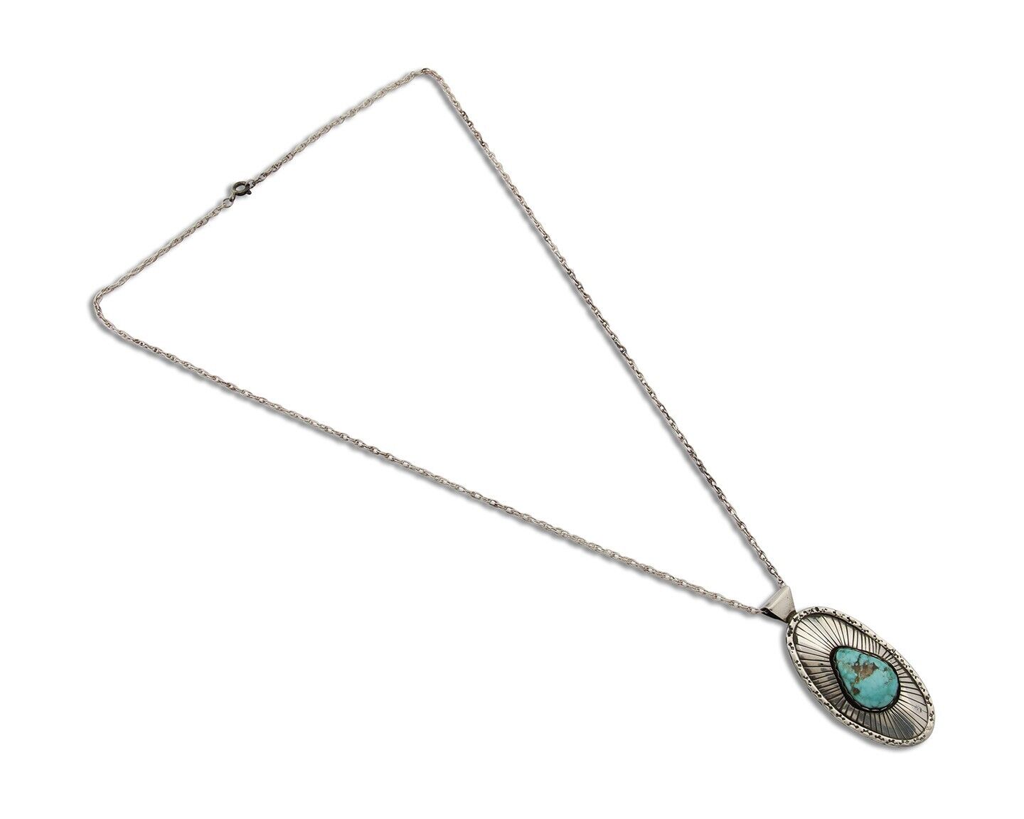 Navajo Necklace 925 Silver Natural Blue Turquoise Native American Artist C.80's
