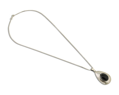 Navajo Necklace 925 Silver Natural Onyx Native Artist Signed M Montoya C.80's