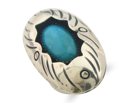 Navajo Ring 925 Sterling Turquoise Handmade Native Artist C.80's Size 5.75