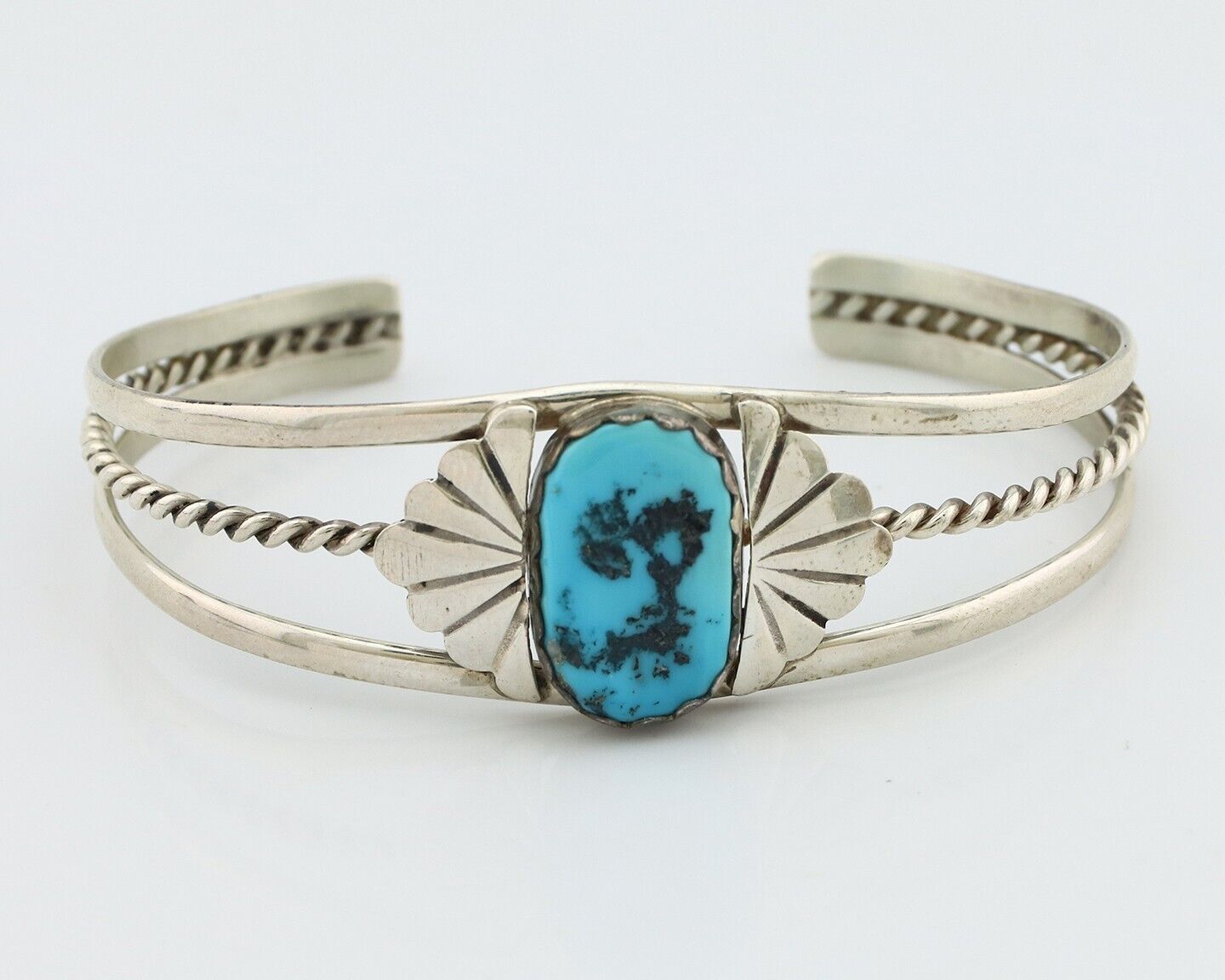 Navajo Bracelet 925 Silver Sleeping Beauty Turquoise Artist Signed LT CHEE C80s