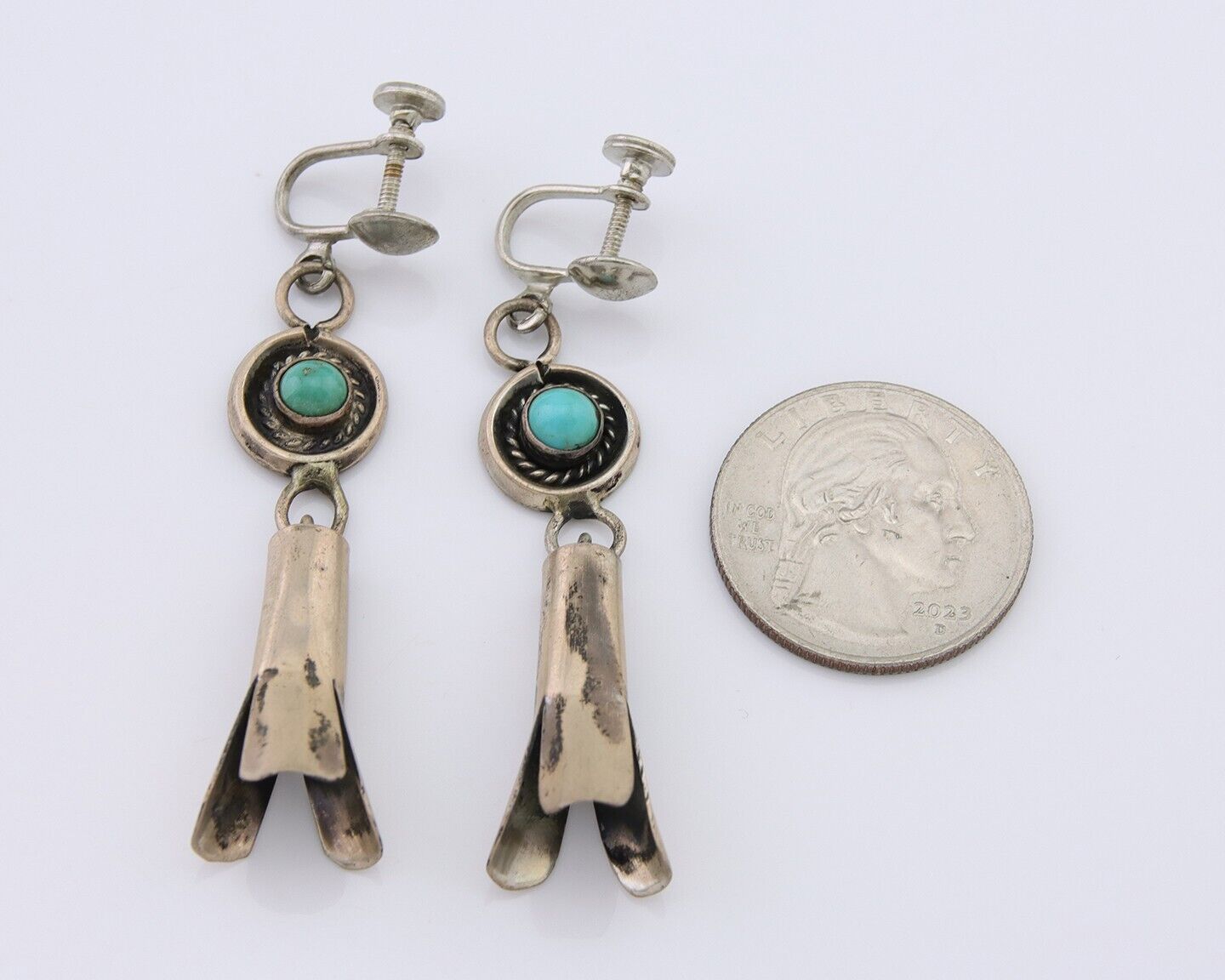 Navajo Paw Earrings 925 Silver Blue Turquoise Native American Artist C.80's
