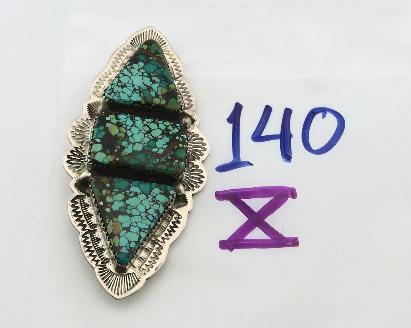 Navajo Handmade Pin Sterling Silver Turquoise Vintage Artist Signed GB