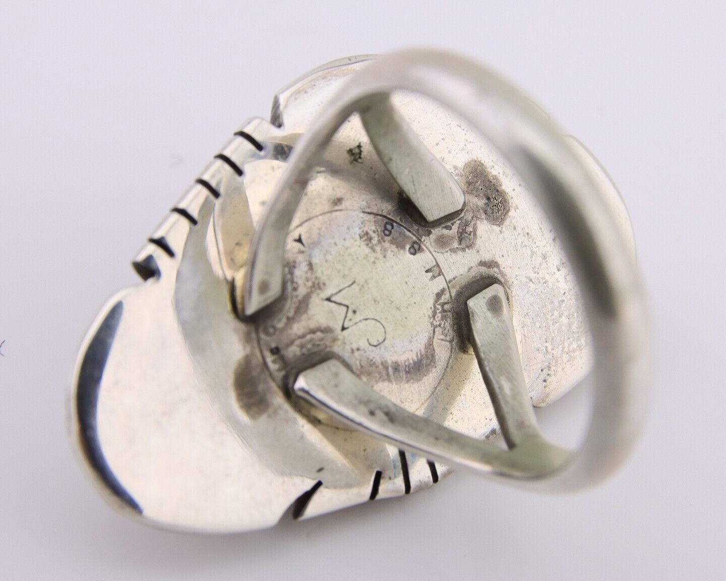 Navajo Ring 925 Silver Spiderweb Turquoise Signed Jon McCray C.80's