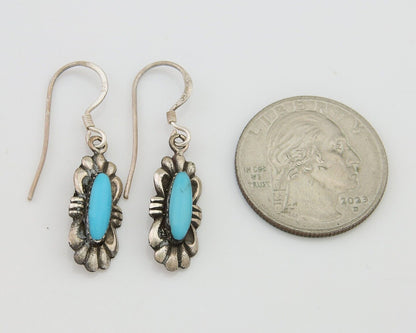 Navajo Hand Stamped Earrings 925 Silver Natural Turquoise Native Artist C.80's