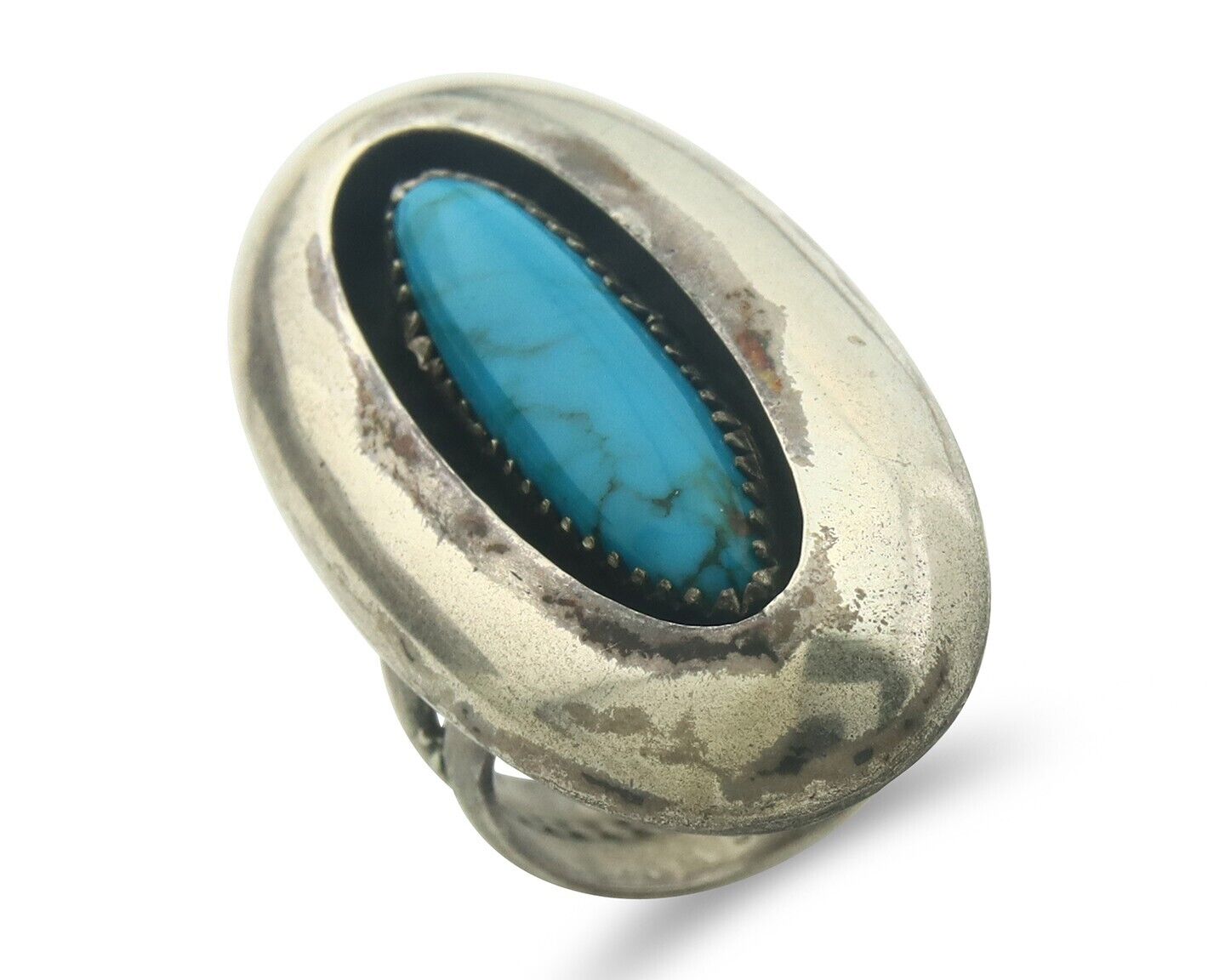 Navajo Ring 925 Sterling Turquoise Handmade Native Artist C.80's Size 8.0