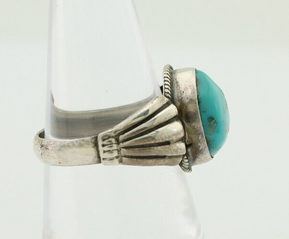 Navajo Handmade Ring 925 Silver Mined Blue Turquoise Native American Artist C80s