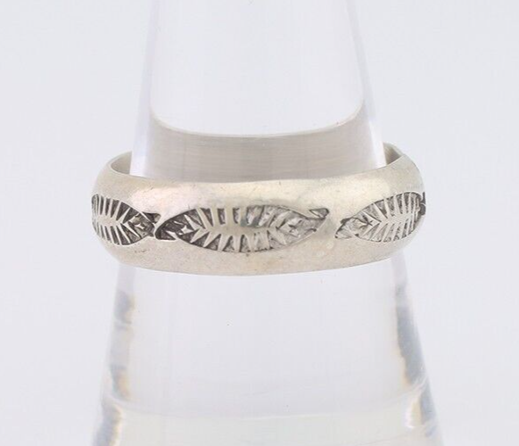 Navajo Hand Stamped Band 925 Silver 6.0 mm Signed Larry Chavez Size 9.25 C.80's
