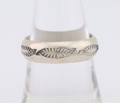Navajo Hand Stamped Band 925 Silver 6.0 mm Signed Larry Chavez Size 9.25 C.80's