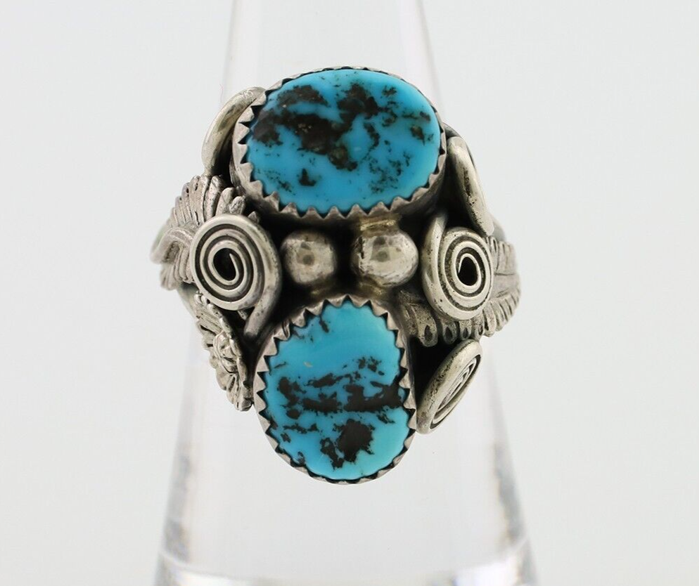 Navajo Handmade Ring 925 Silver Sleeping B Turquoise Artist IHMJ C.80's