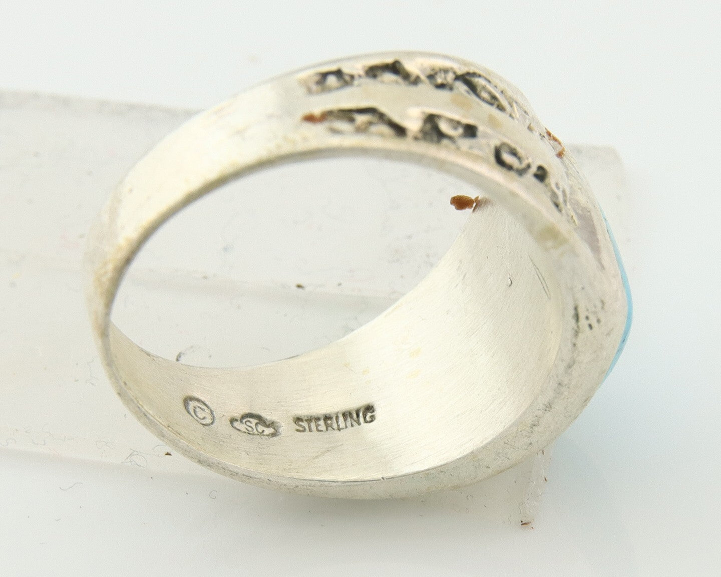 Men Vintage Nugget Ring 925 Sterling Turquoise Artist Signed SC Size 10