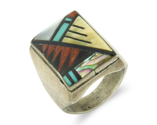 Vintage Zuni Ring 925 Sterling Authentic Natural Gemstone Signed Bowannie 11.25