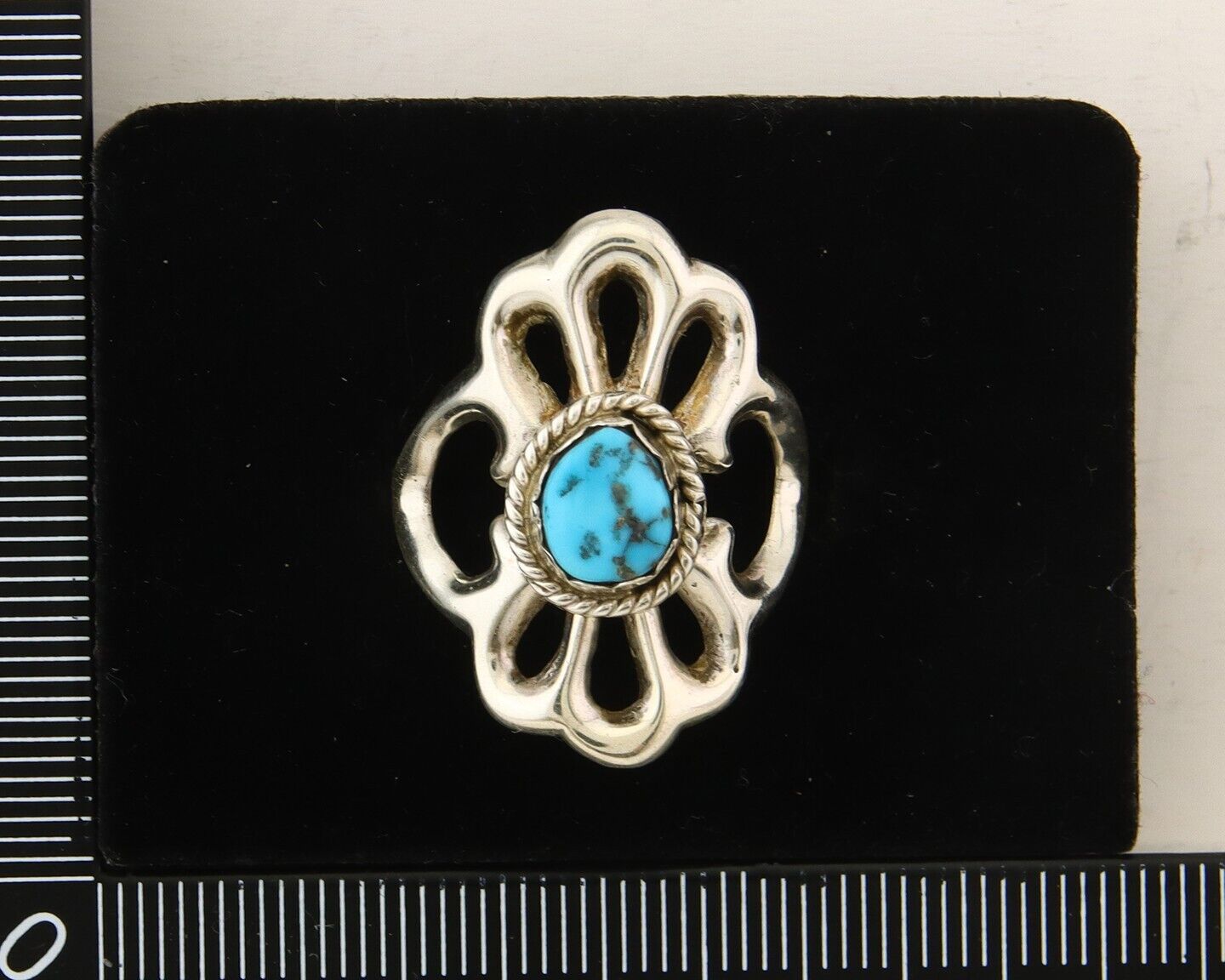 Navajo Concho Ring 925 Sterling Turquoise Native Artist C.80's Size 7.0